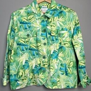 Drapers & Damons Jacket Women's Extra Large Petite Tropical Leaf Print Button